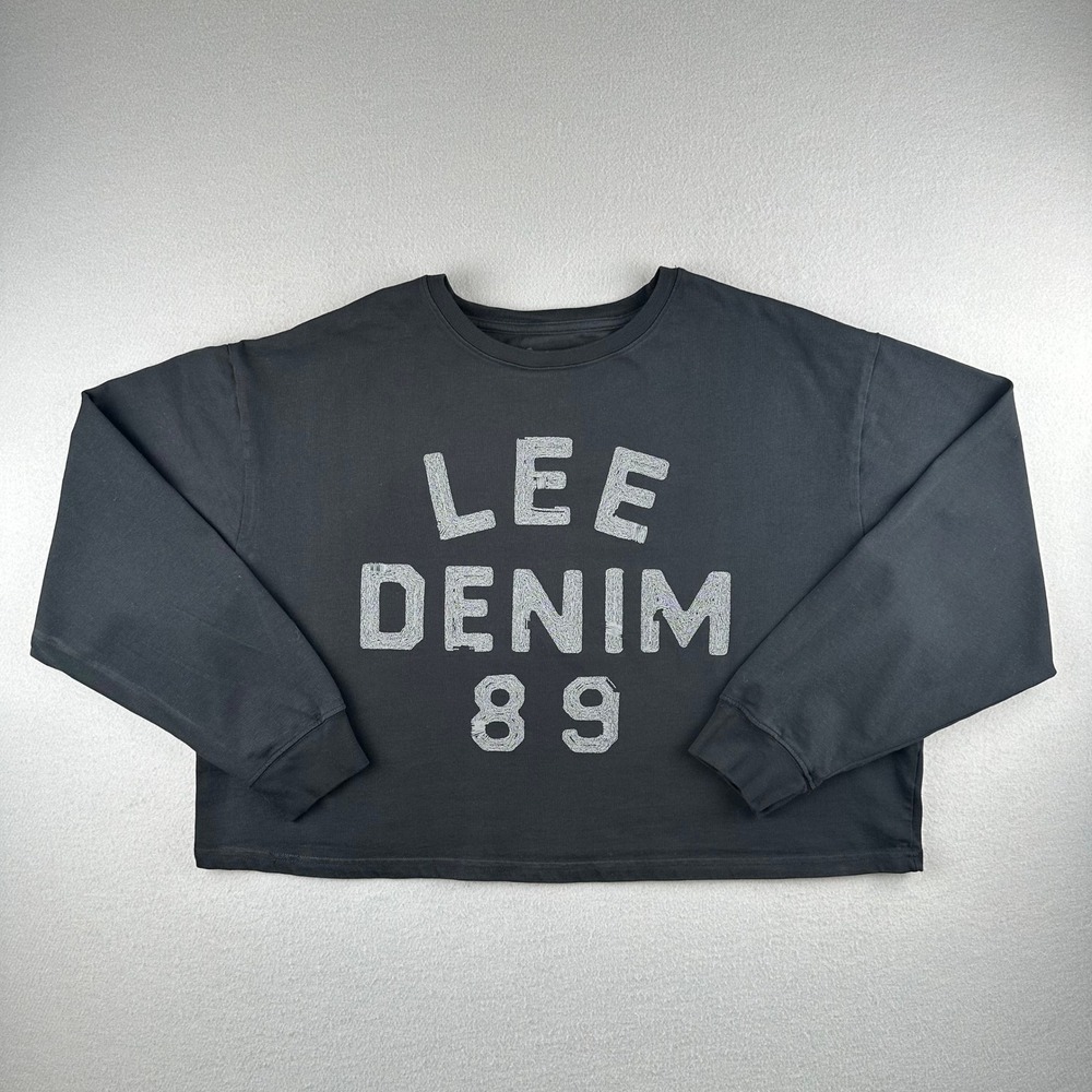 Lee Graphic Sweatshirt Women XL Black Lee Denim 89 Boxy Cropped Long Sleeve